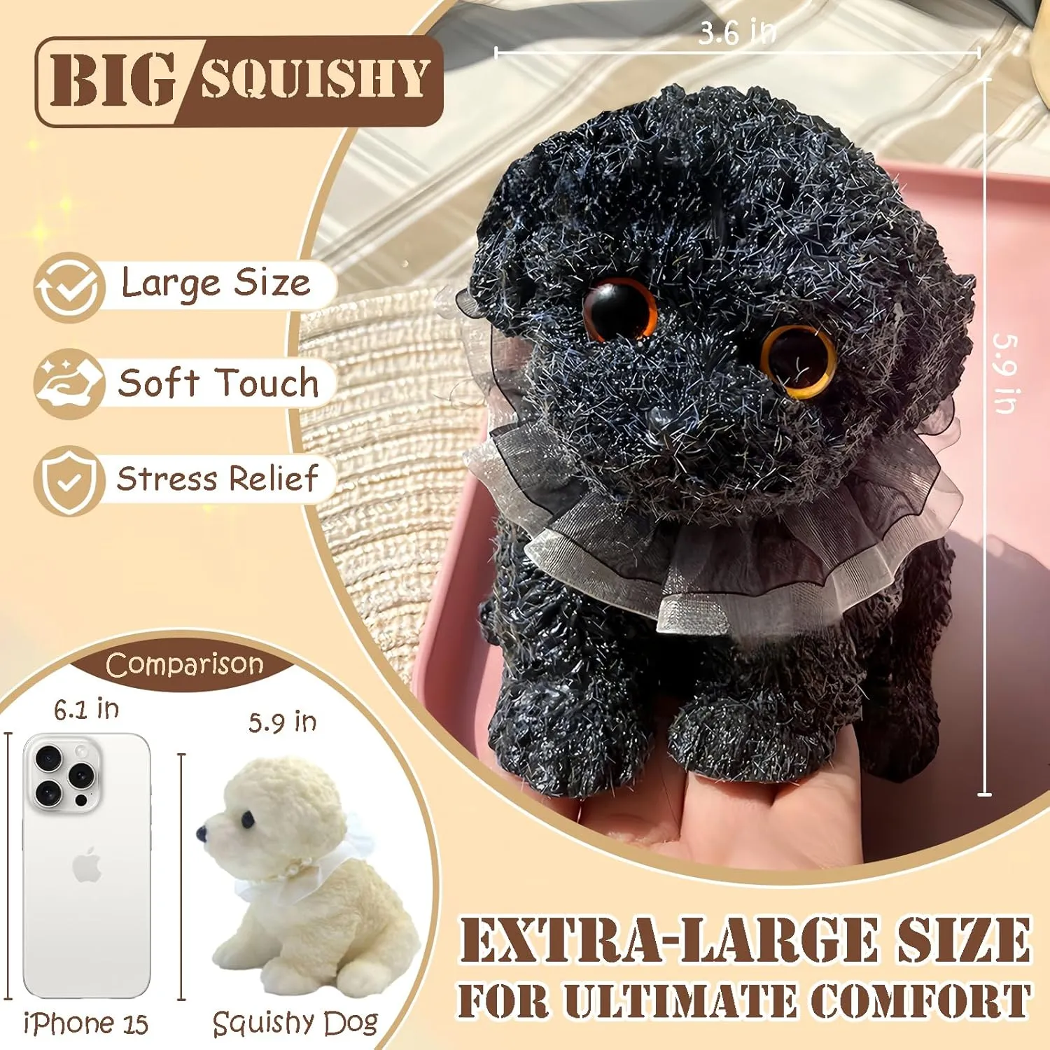 Big taba Squishy Dog, Handmade Squishy Dog Stress Relief Toy for Adult/Kids, Cute & Soft Teddy Dog Design, Perfect Squeeze Toys Gift for Relaxation and Fun