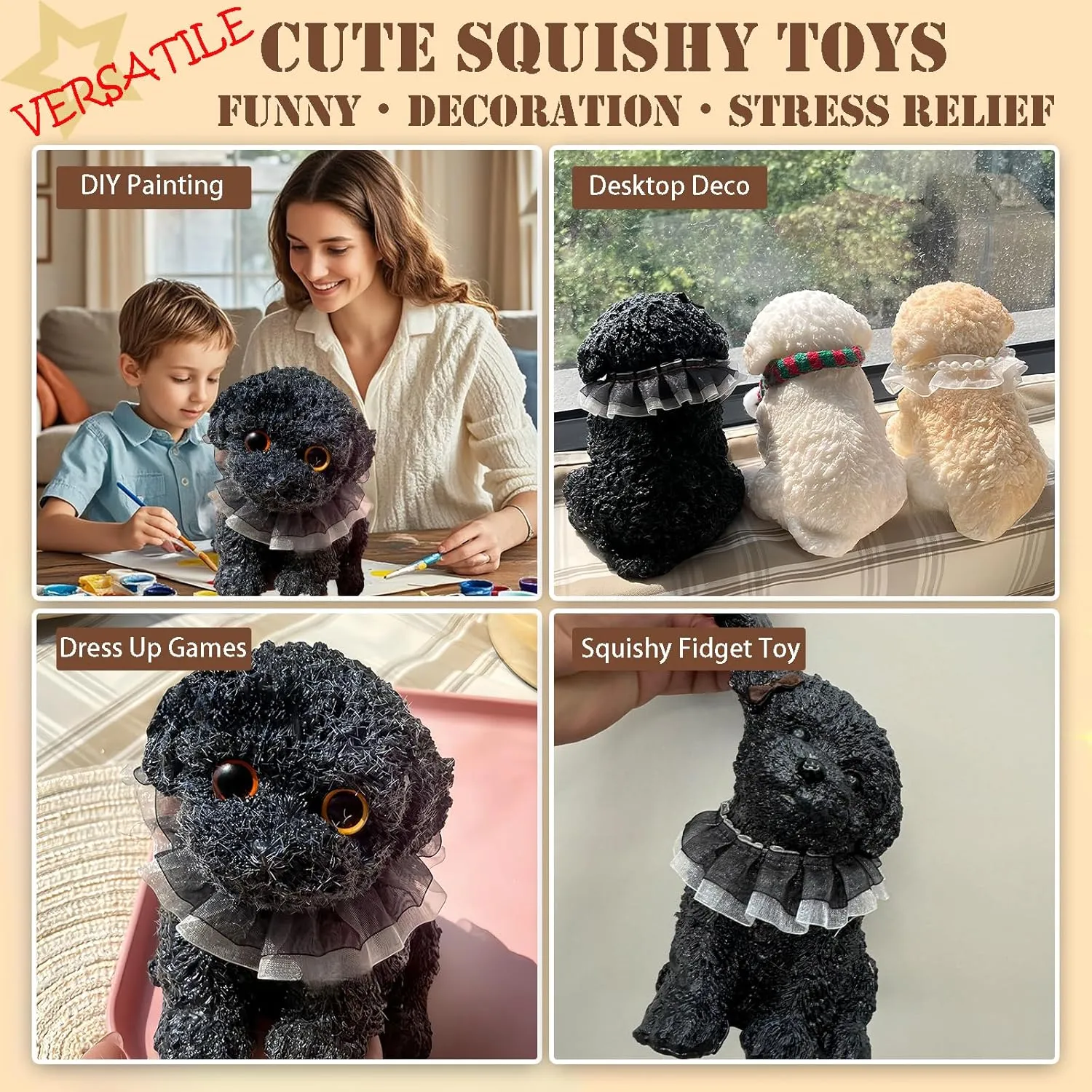 Big taba Squishy Dog, Handmade Squishy Dog Stress Relief Toy for Adult/Kids, Cute & Soft Teddy Dog Design, Perfect Squeeze Toys Gift for Relaxation and Fun