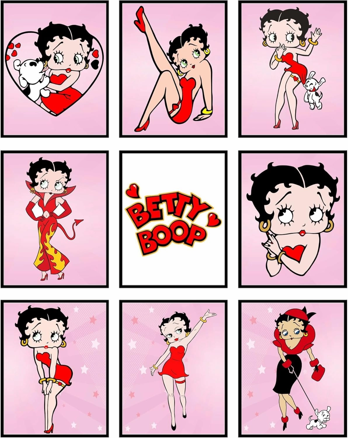 BigWig Prints Betty Boop Poster - Betty Boop Wall Decor, Birthday Decorations, Party Decorations, Cute Wall Art for Girls Room, Gifts, Y2k Room Decor Posters - Unframed Set Of 9 (8x10)