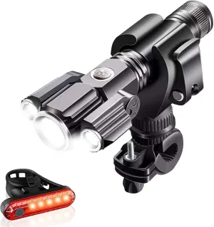 Bike Light Set, Cycle Lights 4 Modes 3 Led Front Lights and Back Sets 2200mAh USB Rechargeable Bicycle Lights Waterproof Headlights Fits All Bicycles