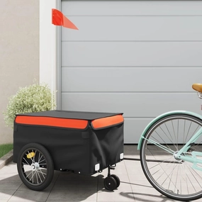 Bike Trailer Heavy Duty for Cargo Transport, Sturdy Iron Construction, Includes Safety Flag, Black and Orange