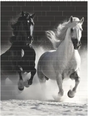 Black and White Horses Running Building Block Puzzle Personalized Building Bricks for Adults Square Shaped DIY Brick Block Puzzles Valentine's Day Gifts for Home Decor Brick Puzzle