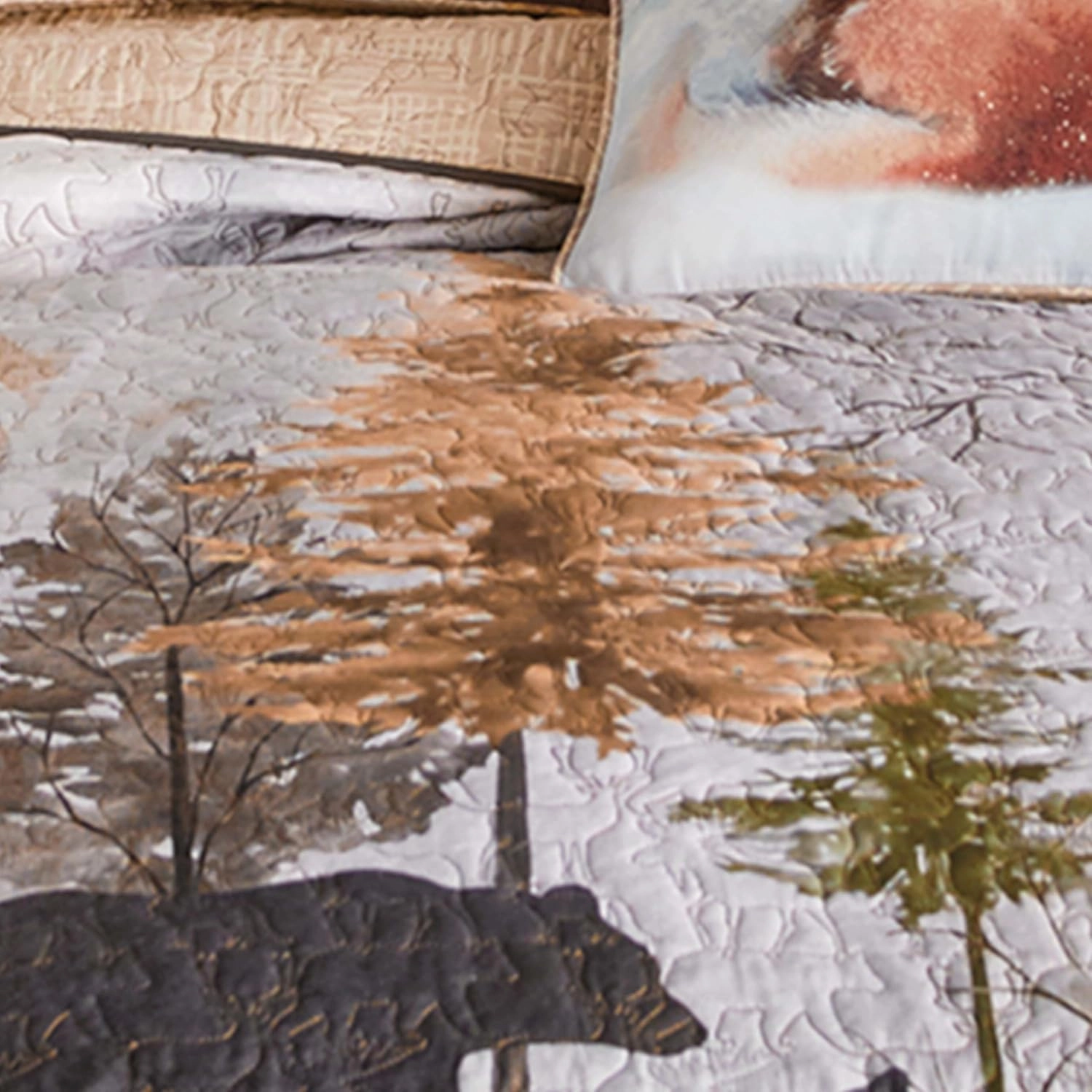 Black Forest Décor Mountain Morning Bear Quilt Bed Set - Queen, Rustic Bear & Forest Cabin Bedding - 90" x 90"