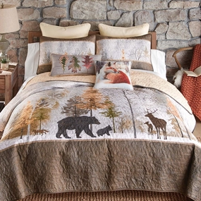 Black Forest Décor Mountain Morning Bear Quilt Bed Set - Queen, Rustic Bear & Forest Cabin Bedding - 90" x 90"