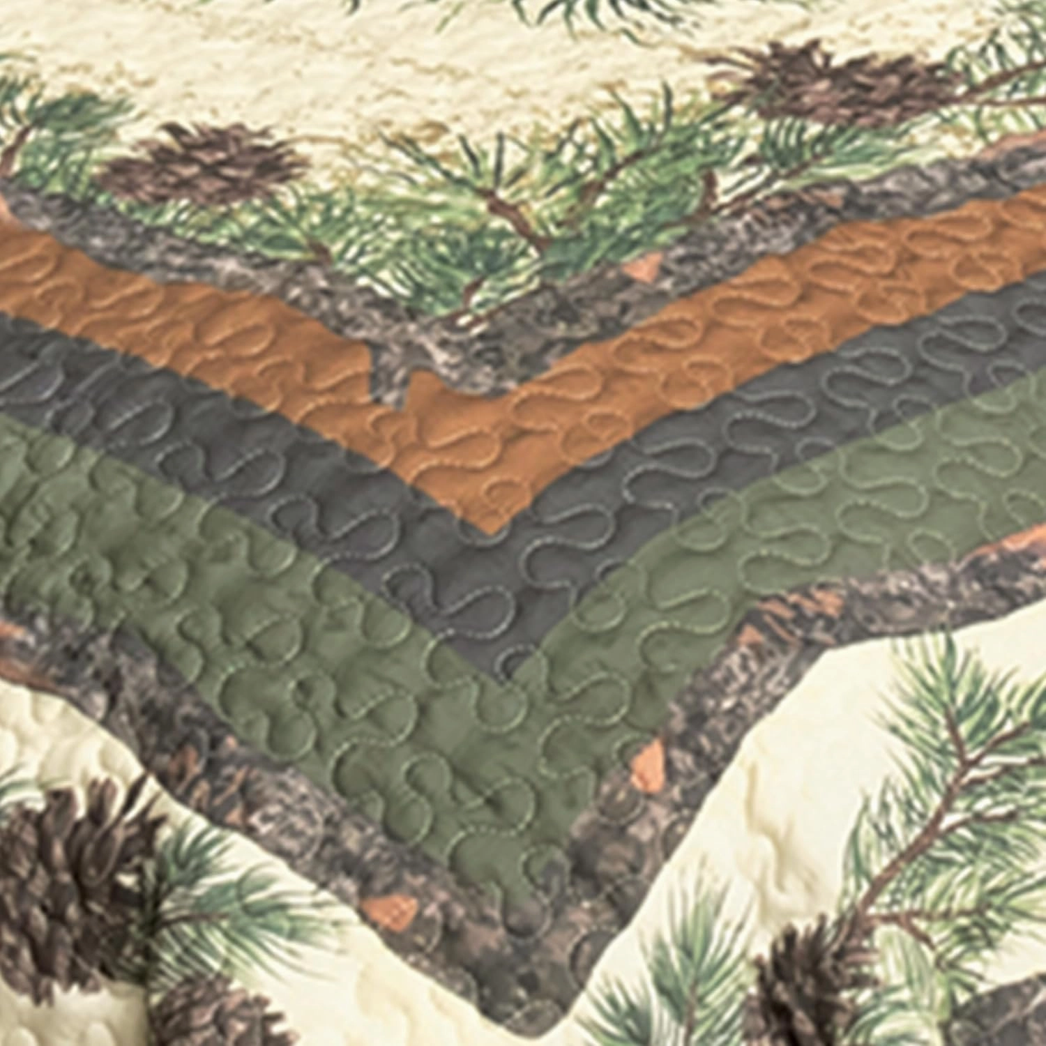 Black Forest Décor Woodland Pinecones Quilt Bed Set - Queen, Rustic Lodge Pinecone Bedding - 90" x 90"
