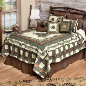 Black Forest Décor Woodland Pinecones Quilt Bed Set - Queen, Rustic Lodge Pinecone Bedding - 90" x 90"