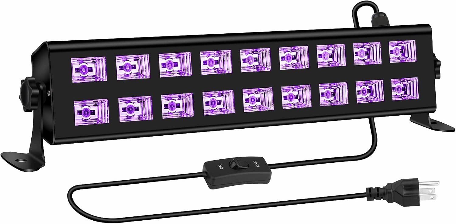 Black Light Bar Glow Party - 54W 18LEDs Powerful UV Black Light Glow in The Dark Party Supplies for Blacklights Party Body Paint Birthday Music Dance Nightclub Halloween Christmas Stage Lighting