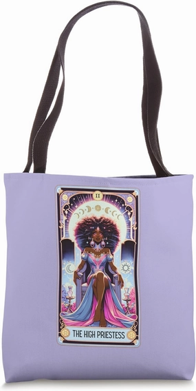 Black Queen Moon Phases High Priestess Tarot Card Tote Bag