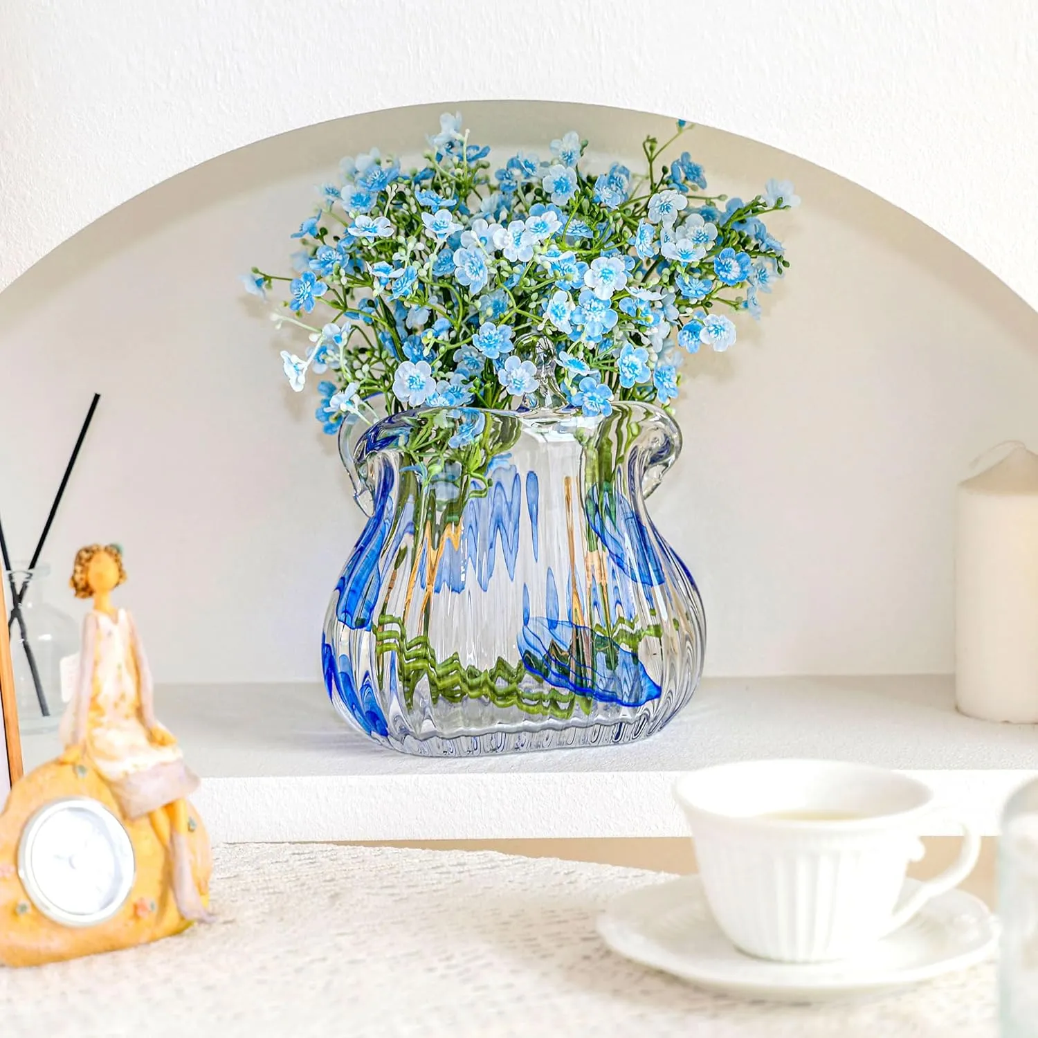 Blown Glass Purse Vases for Flowers, Cute Purse Vases for Home Decor Tables Centerpieces, Wide Mouth Modern Art Gift for Mom