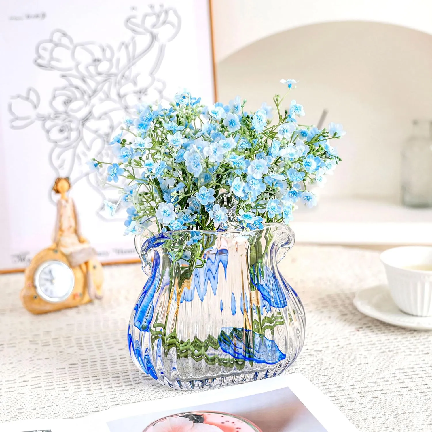 Blown Glass Purse Vases for Flowers, Cute Purse Vases for Home Decor Tables Centerpieces, Wide Mouth Modern Art Gift for Mom