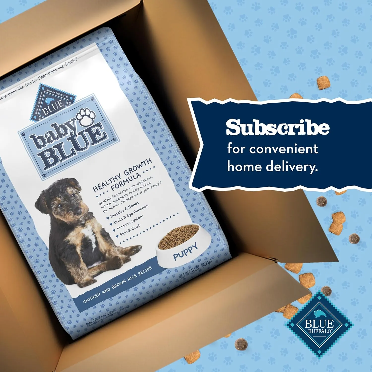 Blue Buffalo Baby Blue Natural Dry Food for Puppies, Healthy Growth Formula with DHA, Savory Chicken Recipe, 11-lb Bag