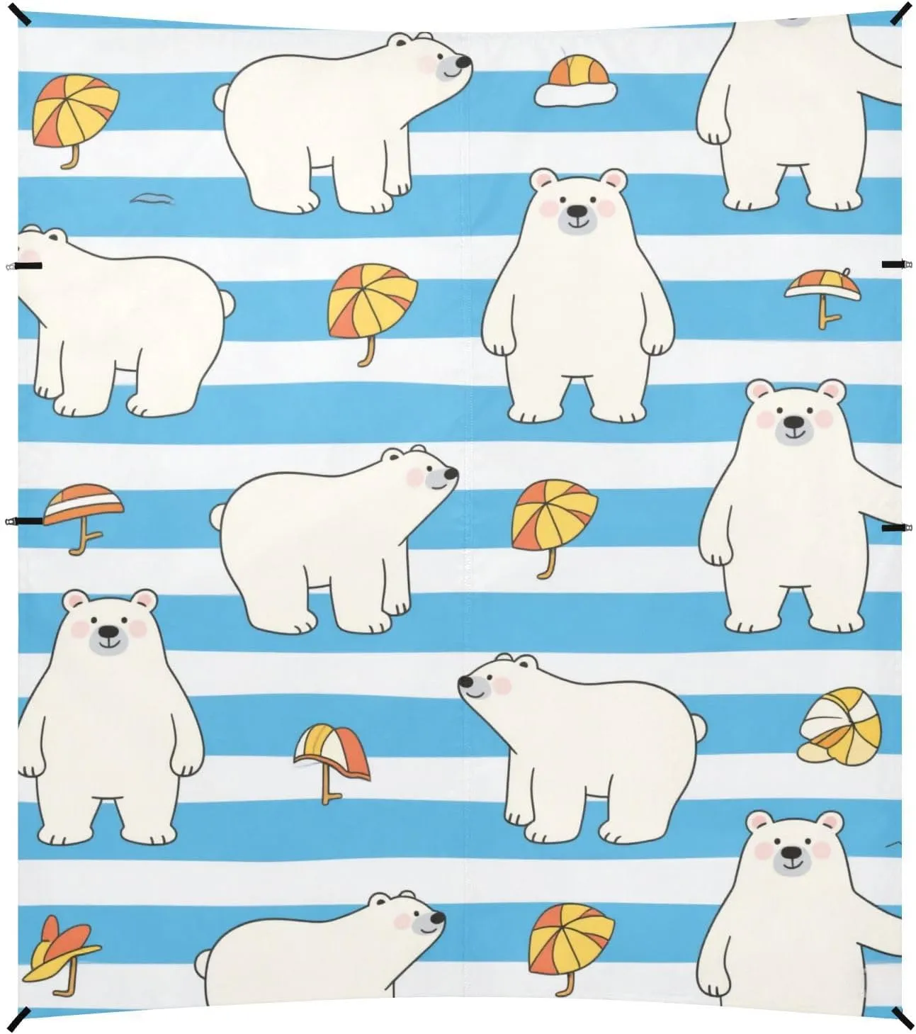 Blue White Striped Bear Beach Tent UPF50 Easy Setup Sun Shelter with Sandbags & Sand Shovel for Camping Trips, Fishing, Backyard Fun or Picnics