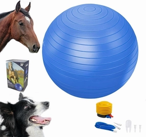 Blue Anti-Burst Training Soccer Ball for Horses, Mega Herding Dog Balls with Hand Pump, Stall Toy