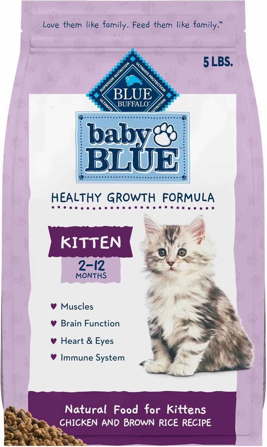 Blue Buffalo Baby Blue Natural Dry Food for Kittens, Healthy Growth Formula with DHA, Chicken and Brown Rice Recipe, 5-lb. Bag