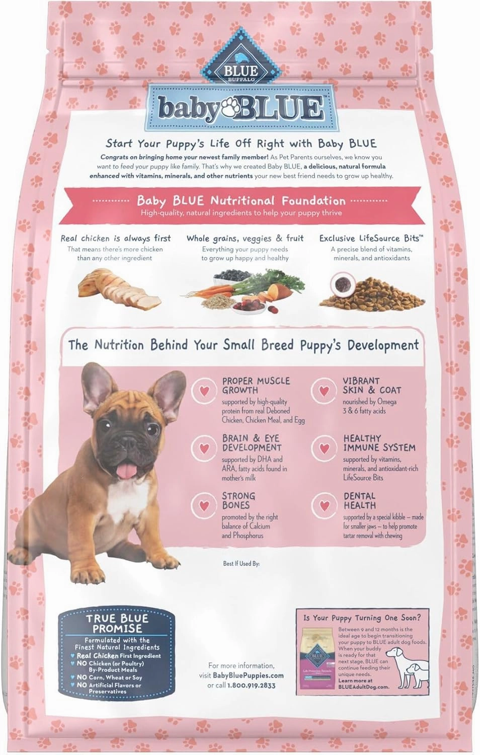 Blue Buffalo Baby BLUE Natural Small Breed Puppy Dry Dog Food, Healthy Growth Formula with DHA, Chicken and Oatmeal Recipe, 4-lb. Bag
