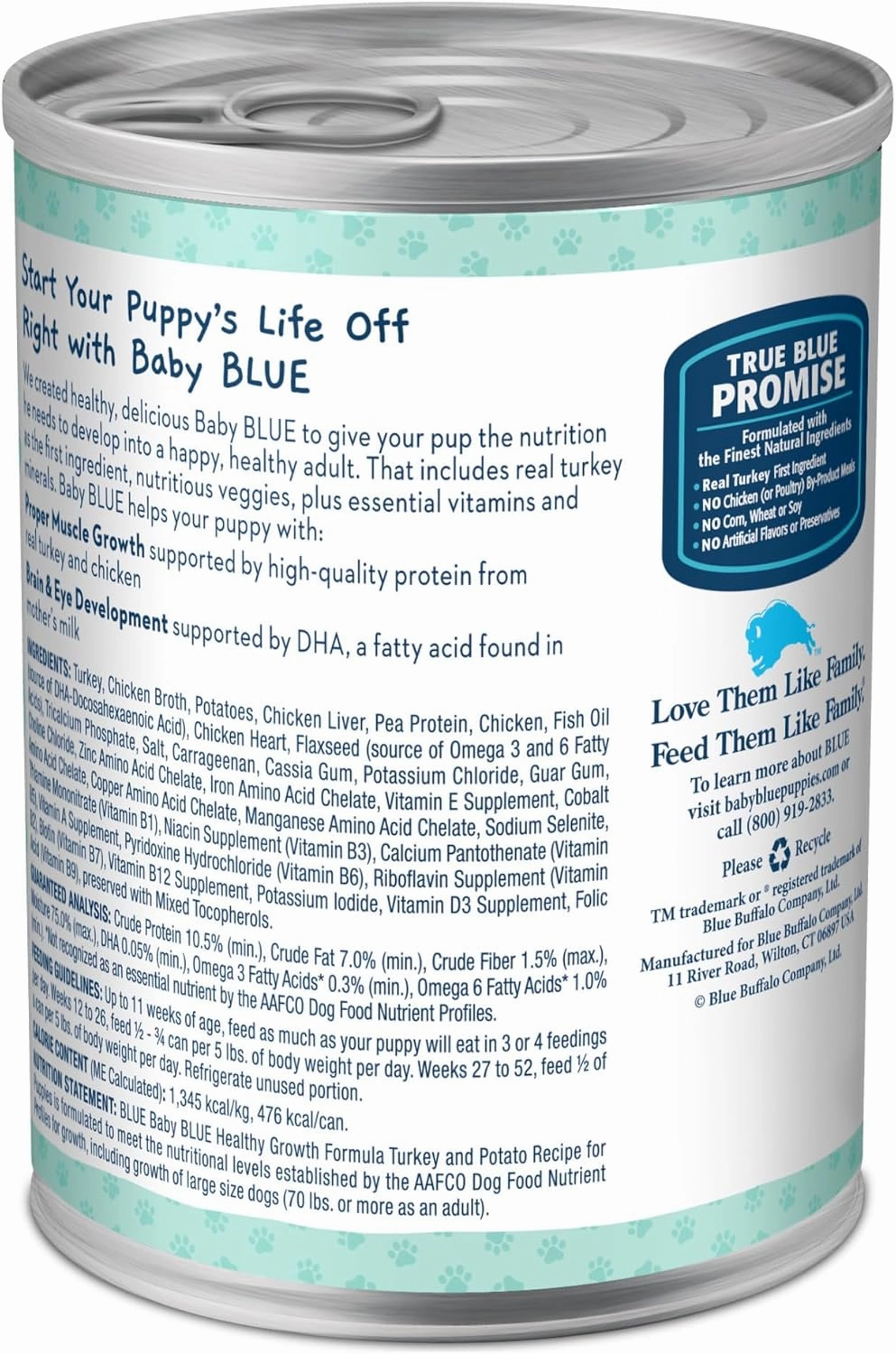 Blue Buffalo Baby BLUE Natural Wet Food for Puppies, Healthy Growth Formula with DHA, Turkey & Vegetable Recipe, 12.5-oz. Cans, 12 Count