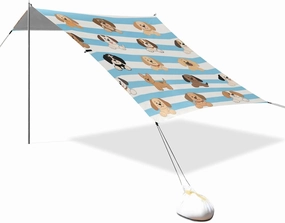 Blue White Striped Dog Designed UPF50  Beach Cabana Tent Easy Setup Portable Sun Shelter with Sand Pockets for Camping Trips, Fishing, Backyard Fun or Picnics carpa para Playa