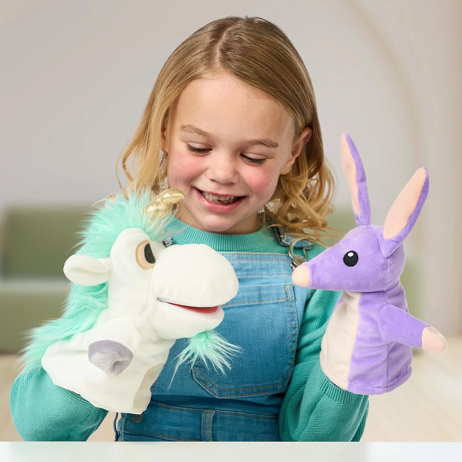 Bluey Unicorse & Bob Bilby Hand Puppet Plush 2-Pack – 8-9” Soft Deluxe Fabric, Embroidered Details, Perfect for Toddler Hands, Imaginative Play, Official Bluey Toys, Amazon Exclusive