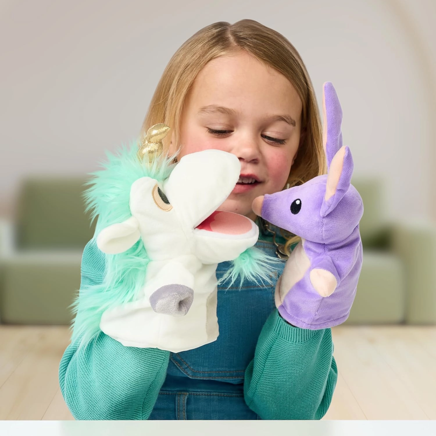 Bluey Unicorse & Bob Bilby Hand Puppet Plush 2-Pack – 8-9” Soft Deluxe Fabric, Embroidered Details, Perfect for Toddler Hands, Imaginative Play, Official Bluey Toys, Amazon Exclusive