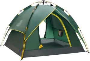 BNEI Family Camping Tent for 4 People, Double Doors, Automatic Installation, Sun Protection, Blue/Green/Grey/Starry Blue