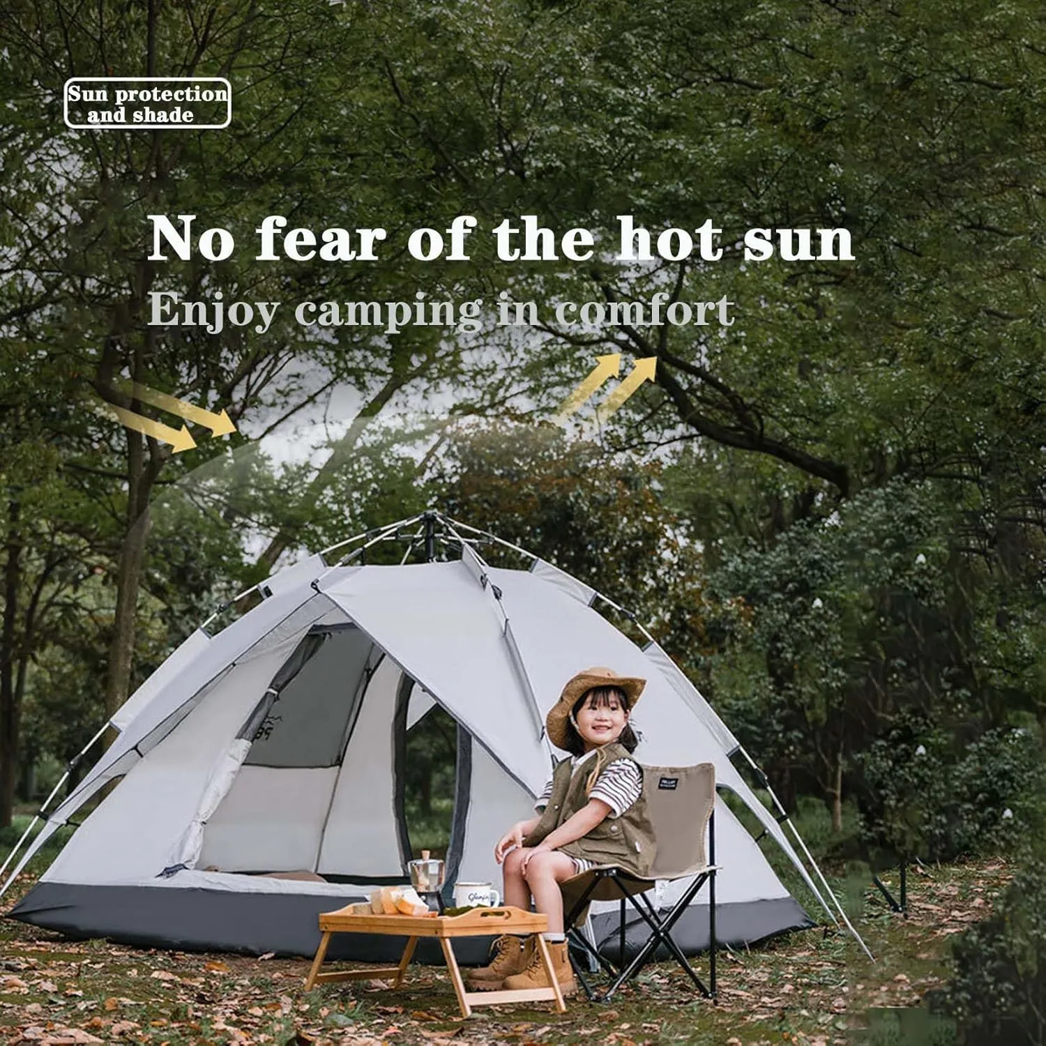 BNEI Family Camping Tent for 4 People, Double Doors, Automatic Installation, Sun Protection, Blue/Green/Grey/Starry Blue