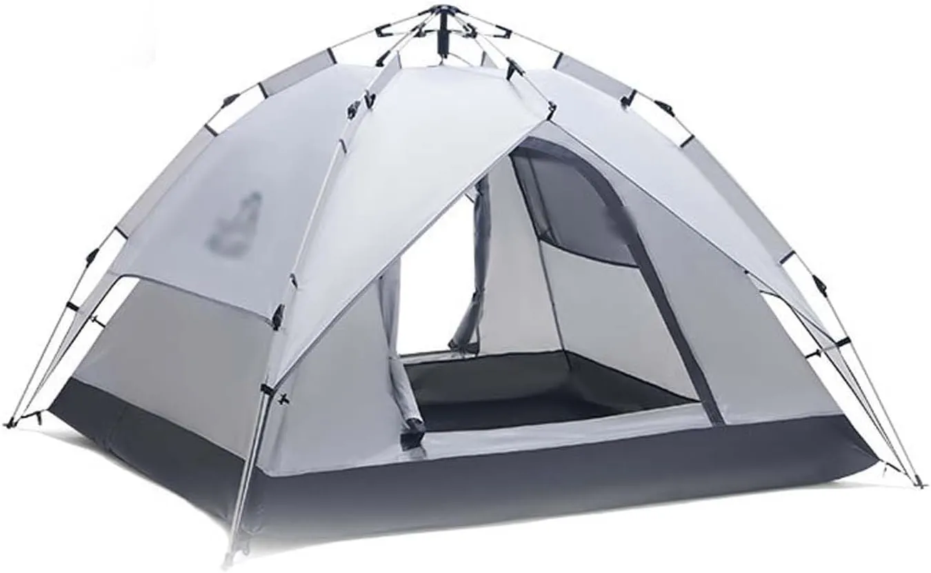 BNEI Family Camping Tent for 4 People, Double Doors, Automatic Installation, Sun Protection, Blue/Green/Grey/Starry Blue