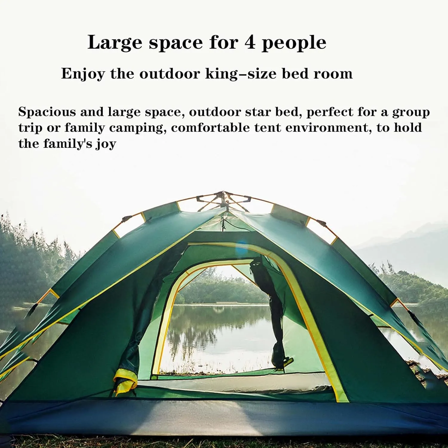 BNEI Family Camping Tent for 4 People, Double Doors, Automatic Installation, Sun Protection, Blue/Green/Grey/Starry Blue