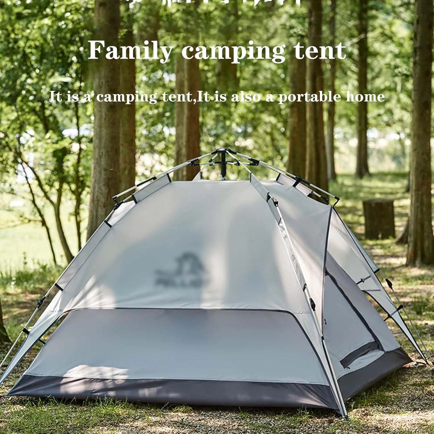 BNEI Family Camping Tent for 4 People, Double Doors, Automatic Installation, Sun Protection, Blue/Green/Grey/Starry Blue