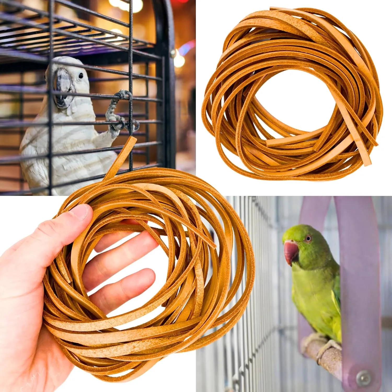 Bonka Bird Toys Natural Leather Bird Toy Strips - 48-Inch Chewing Toys for Parakeets, Cockatiels & Macaws - 6-Pack Dye-Free Training Strands for Mental Enrichment, Safe Play & Interactive Fun
