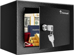 Bonsaii Safe Box with Key Lock, Steel Security Lock Box, 0.23 Cubic Feet, 9.06" W x 6.69" D x 6.69" H, Small Hidden Safe for Cash Jewelry