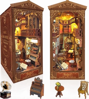 Book Nook Kit - DIY Miniature Model Wooden Dollhouse Booknook with LED Light for Adults Teen, Building Mini Puzzle Toy Bookends Shelf Decor Crafts for Boy Girls Gifts - Magic Book House
