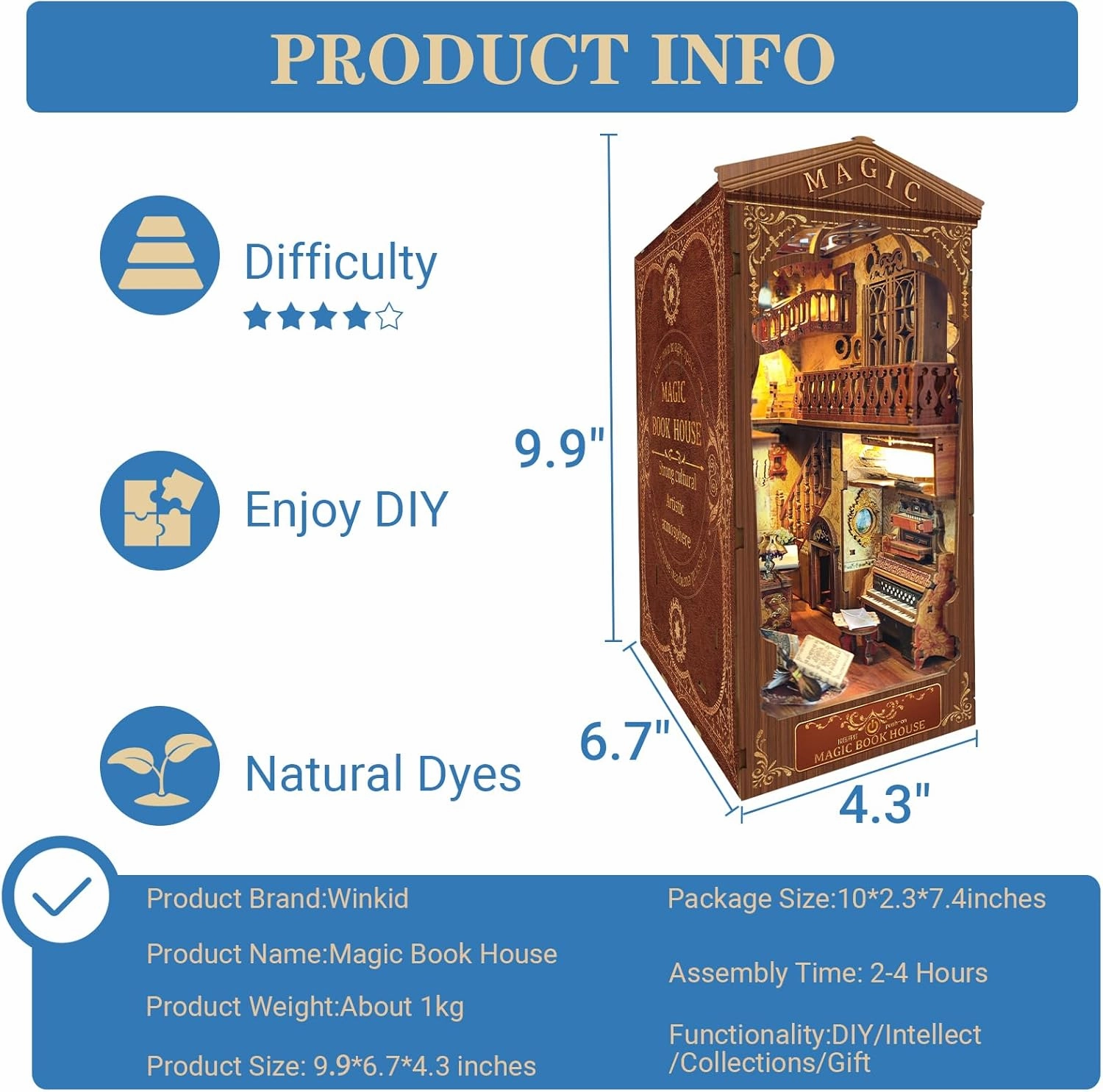 Book Nook Kit - DIY Miniature Model Wooden Dollhouse Booknook with LED Light for Adults Teen, Building Mini Puzzle Toy Bookends Shelf Decor Crafts for Boy Girls Gifts - Magic Book House