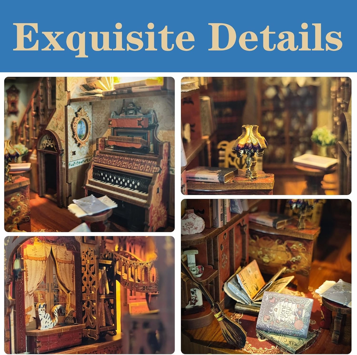 Book Nook Kit - DIY Miniature Model Wooden Dollhouse Booknook with LED Light for Adults Teen, Building Mini Puzzle Toy Bookends Shelf Decor Crafts for Boy Girls Gifts - Magic Book House