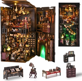 Book Nook Kit, Booknook Kits for Adults and Teens, DIY 3D Wooden Puzzle Bookend Miniature Dollhouse Kit Bookshelf Decor Alley Build Model with LED Light