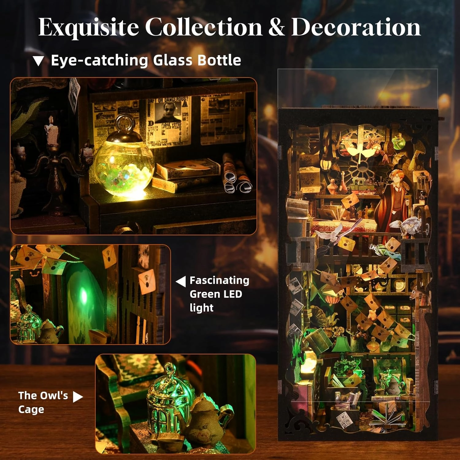 Book Nook Kit, Booknook Kits for Adults and Teens, DIY 3D Wooden Puzzle Bookend Miniature Dollhouse Kit Bookshelf Decor Alley Build Model with LED Light
