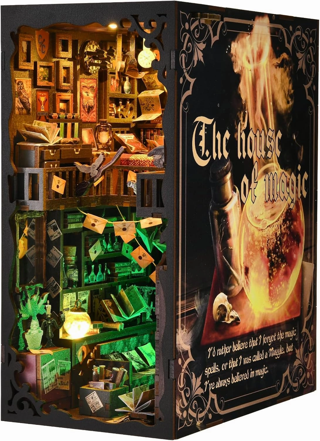 Book Nook Kit, Booknook Kits for Adults and Teens, DIY 3D Wooden Puzzle Bookend Miniature Dollhouse Kit Bookshelf Decor Alley Build Model with LED Light