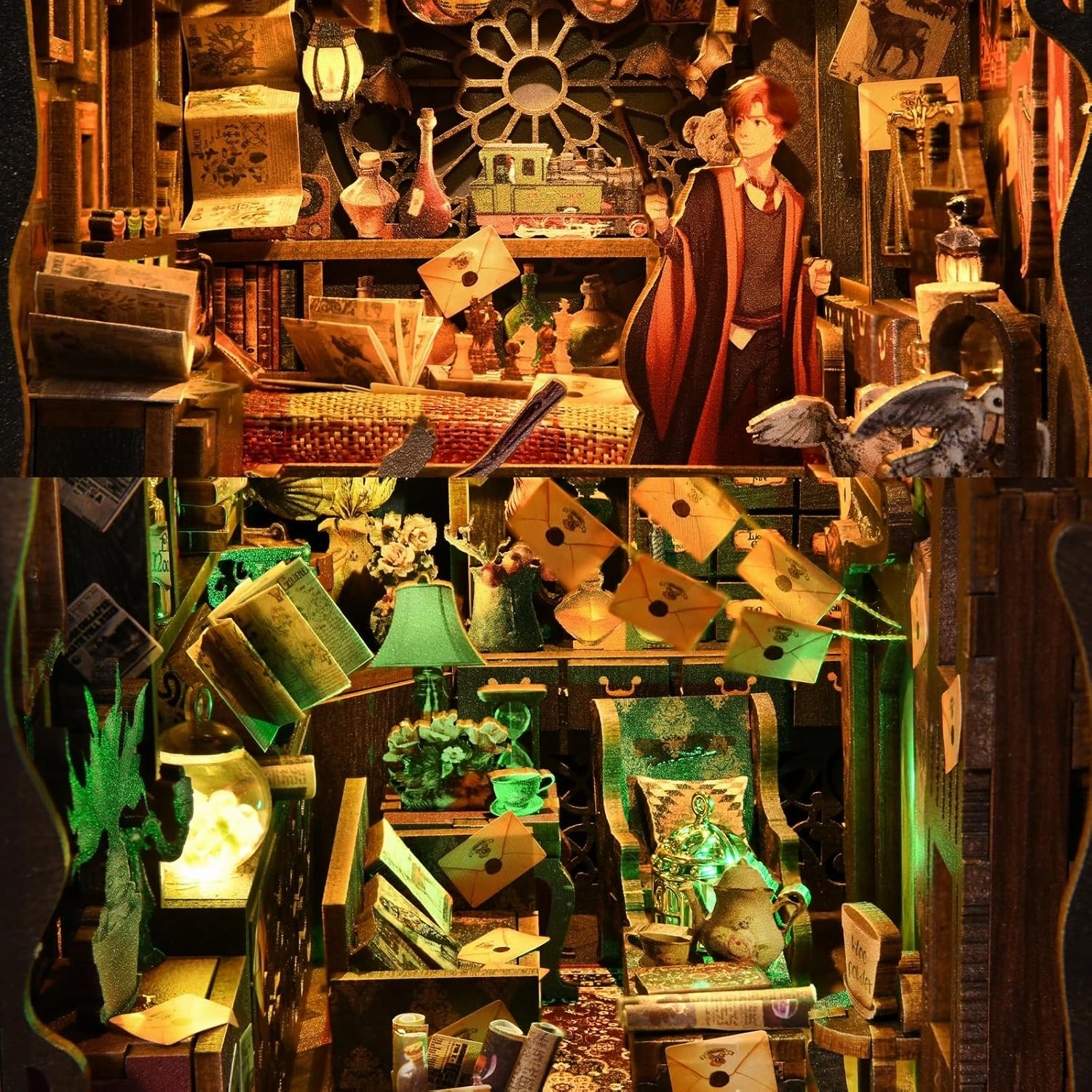 Book Nook Kit, Booknook Kits for Adults and Teens, DIY 3D Wooden Puzzle Bookend Miniature Dollhouse Kit Bookshelf Decor Alley Build Model with LED Light