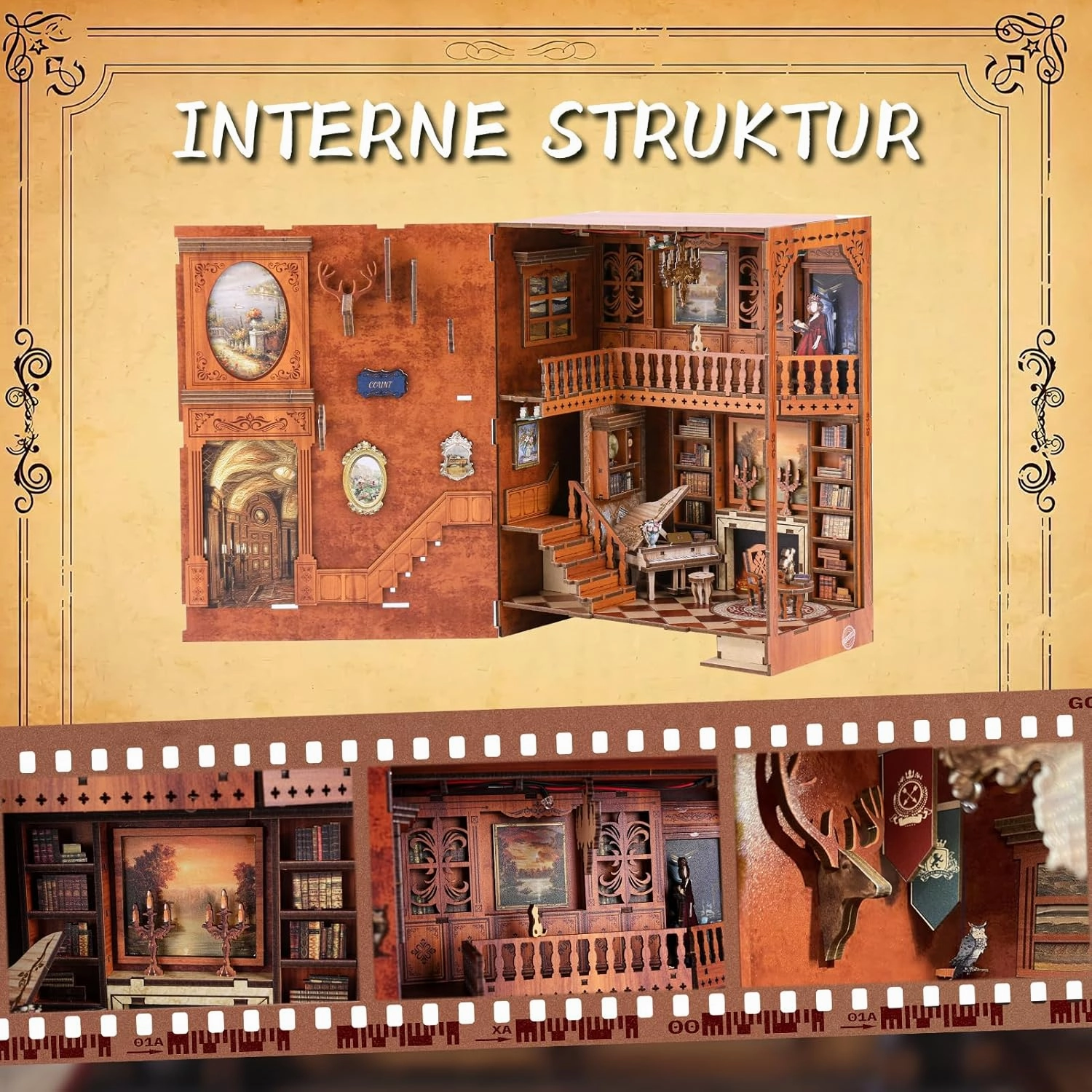 Book Nook Kit for Adults, DIY Miniature Booknook Kit with Led Light, 3D Wooden Bookshelf Puzzle Booknook Insert Decor Crafts for Adults Teen Gifts (GRIMM'S Small Building)