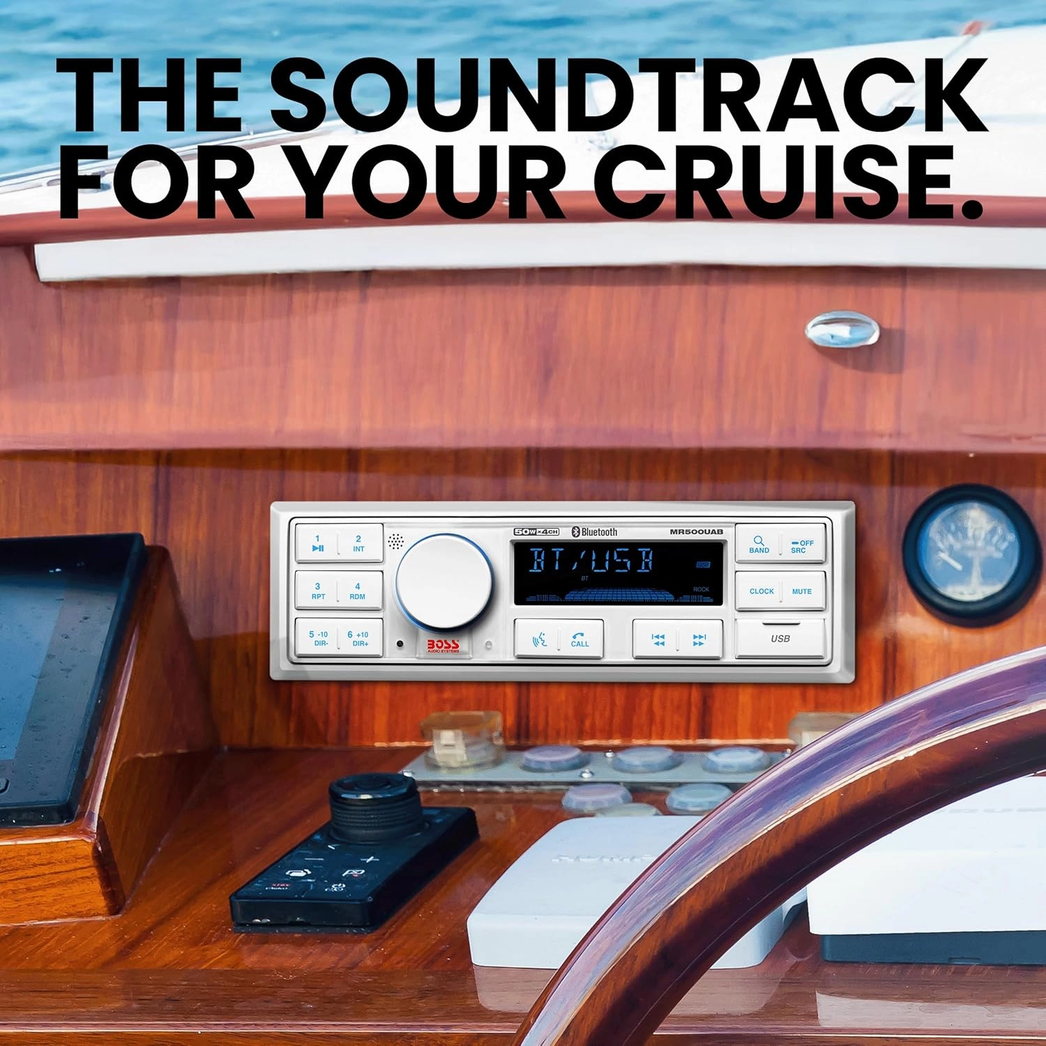 BOSS Audio Systems MR500UAB Marine Radio Receiver – Bluetooth Audio Streaming and Hands-Free Calling, USB Port, Weatherproof, Digital Media MP3 Player, No CD Player, AM/FM Radio Receiver
