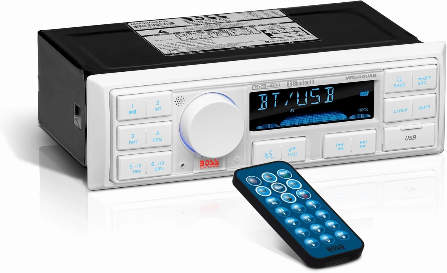 BOSS Audio Systems MR500UAB Marine Radio Receiver – Bluetooth Audio Streaming and Hands-Free Calling, USB Port, Weatherproof, Digital Media MP3 Player, No CD Player, AM/FM Radio Receiver