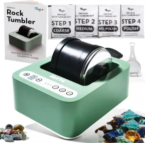 BRYTE Rock Tumbler Kit, 3 Speeds & Digital 9-Day Polishing Timer, Dual Injection, Self-Cooling Premium Motor, Professional Grade Rock Polisher for Kids & Adults, Green