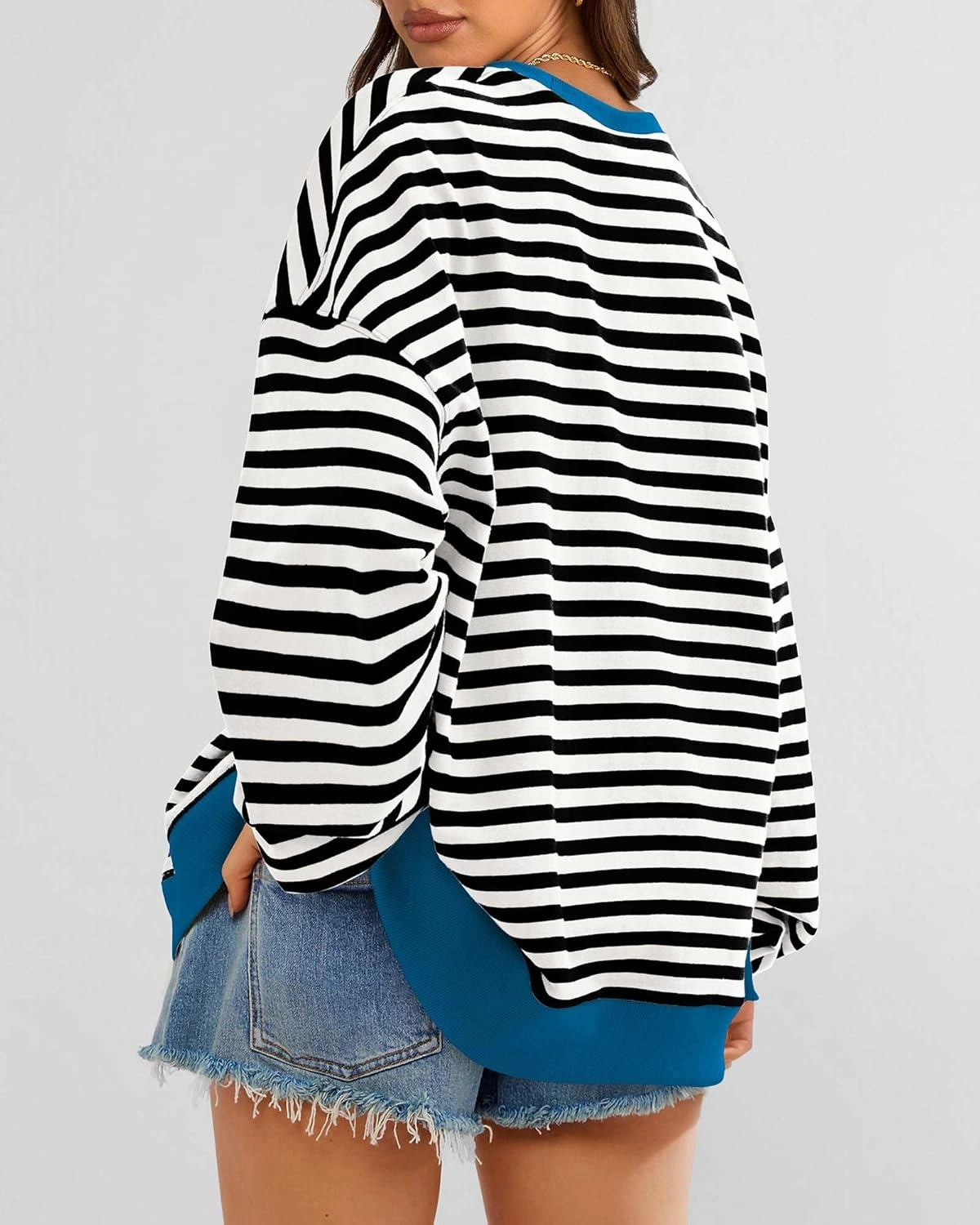 BTFBM Womens Striped Pullover Tops Spring Fall Clothes 2025 Long Sleeve Shirts Trendy Crew Neck Loose Y2K Sweatshirts