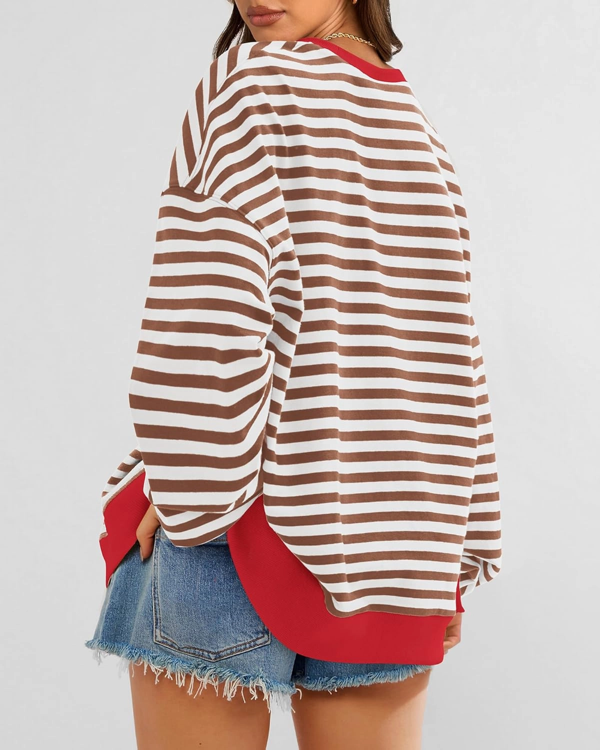 BTFBM Womens Striped Pullover Tops Spring Fall Clothes 2025 Long Sleeve Shirts Trendy Crew Neck Loose Y2K Sweatshirts