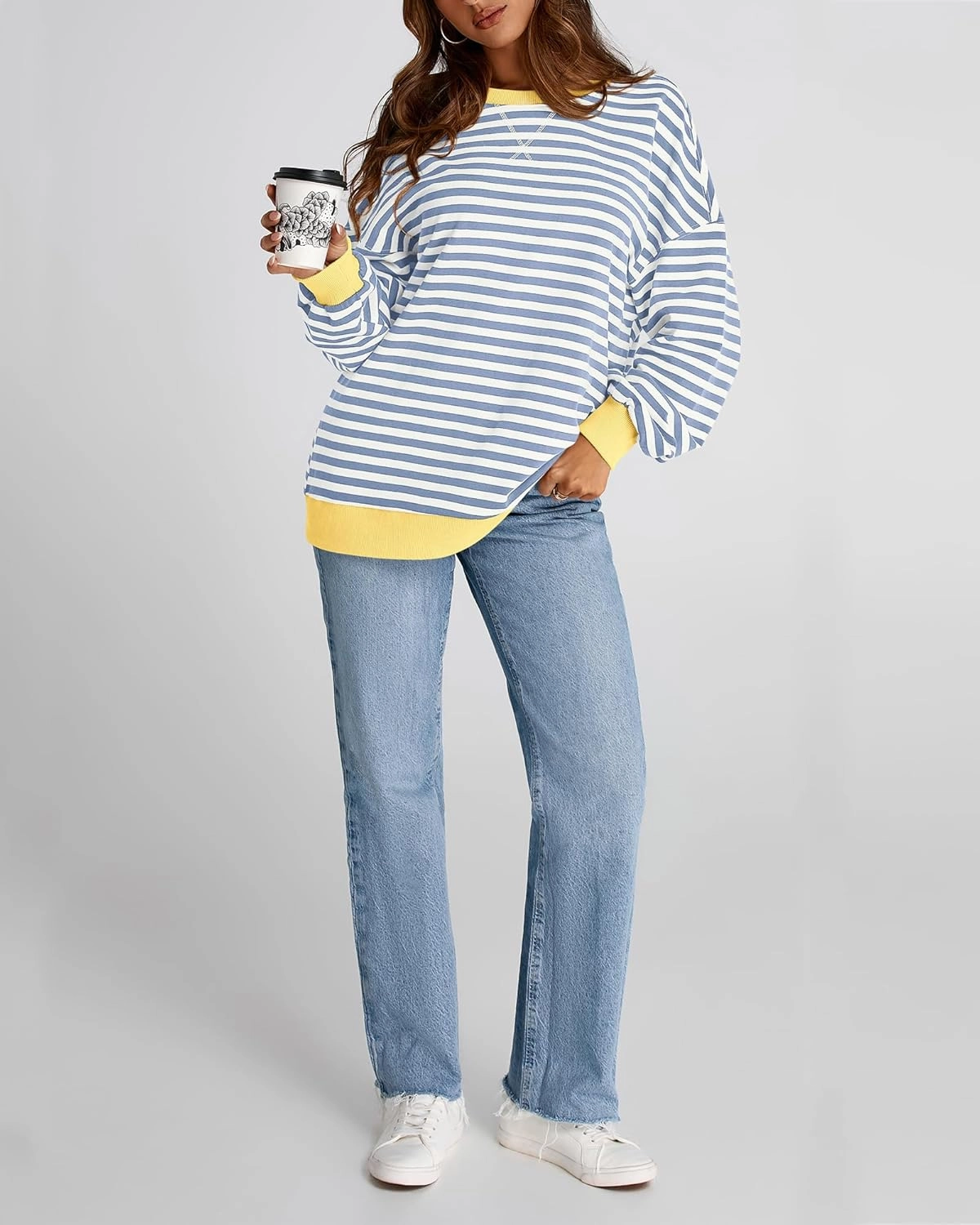 BTFBM Womens Striped Pullover Tops Spring Fall Clothes 2025 Long Sleeve Shirts Trendy Crew Neck Loose Y2K Sweatshirts