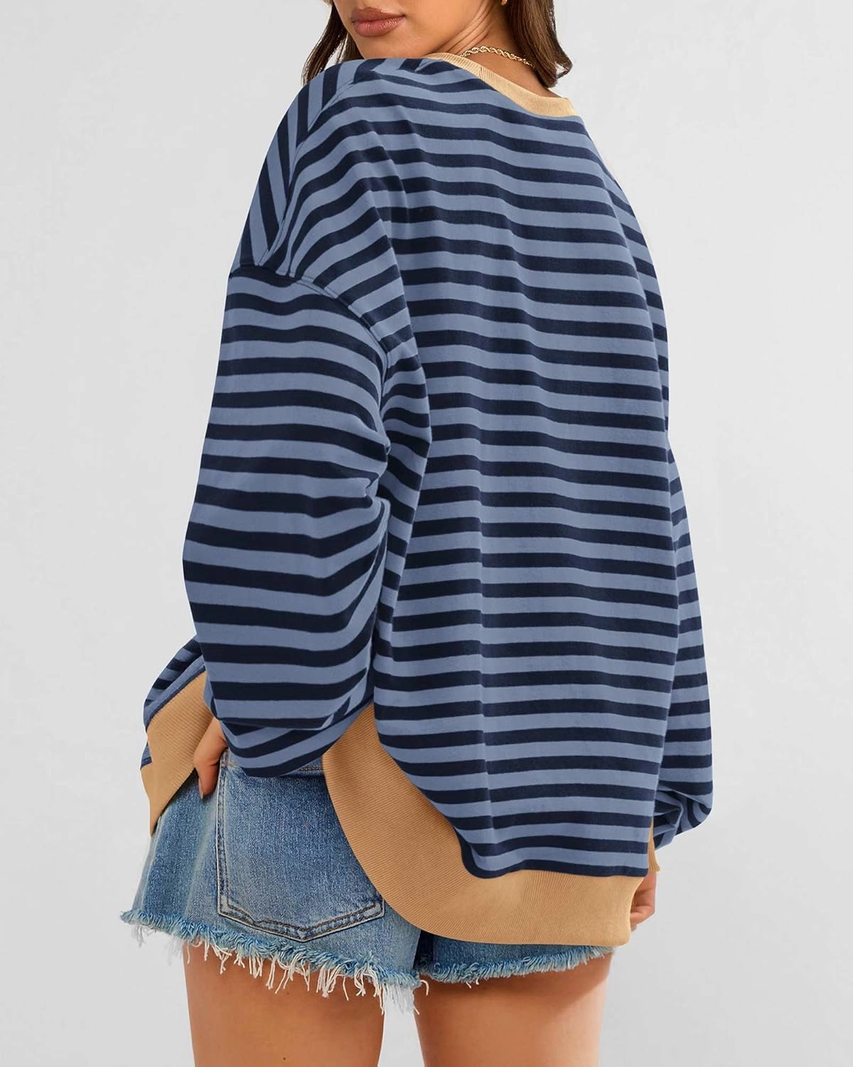 BTFBM Womens Striped Pullover Tops Spring Fall Clothes 2025 Long Sleeve Shirts Trendy Crew Neck Loose Y2K Sweatshirts