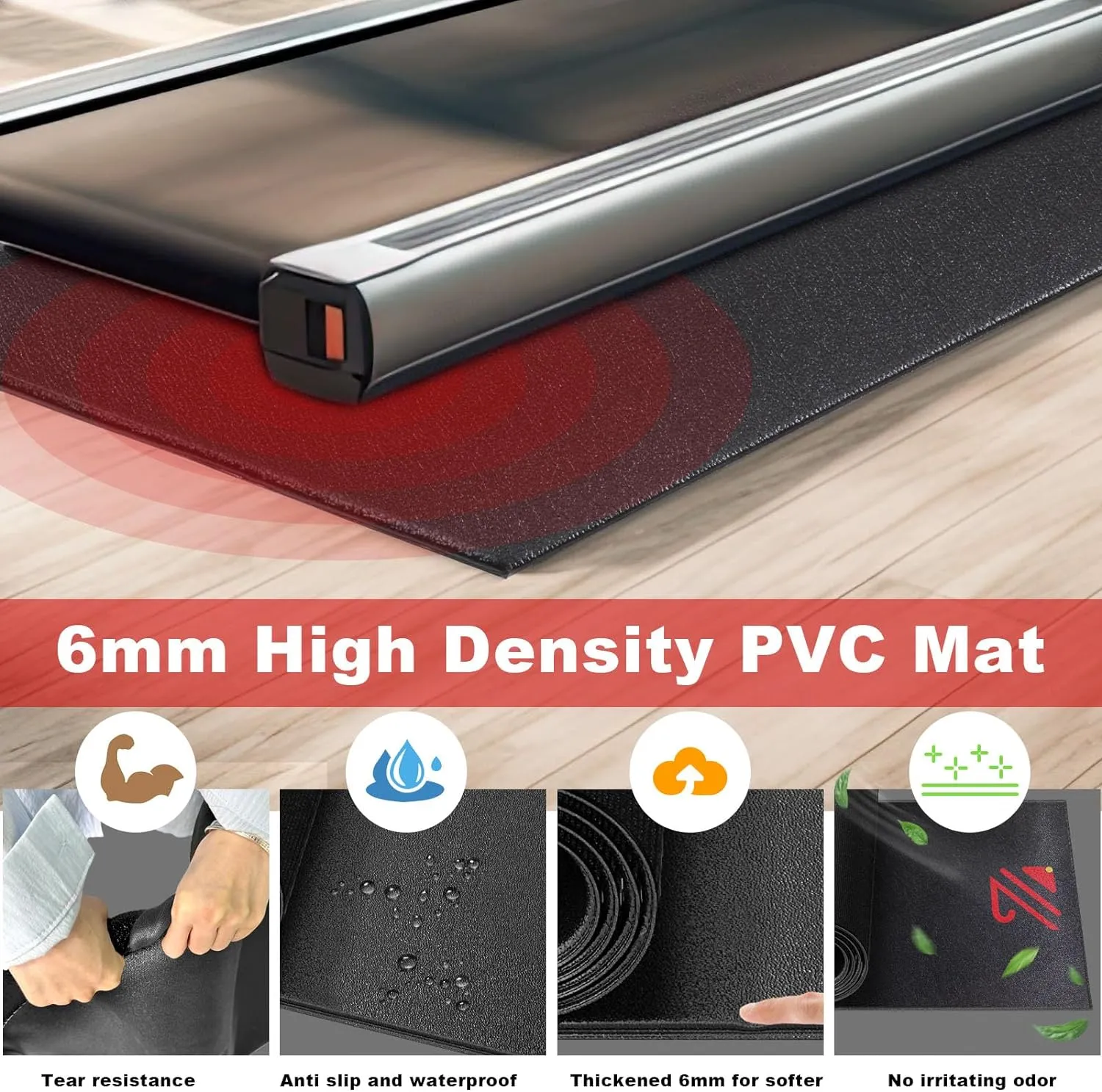 BUCKLOS Treadmill Mat for Hardwood Floors/Carpet/Tile 6mm Thick - Exercise Equipment Mats for Peloton/Nordictrack Indoor Cycling Under Floor/Hard Wood/Concrete Protect