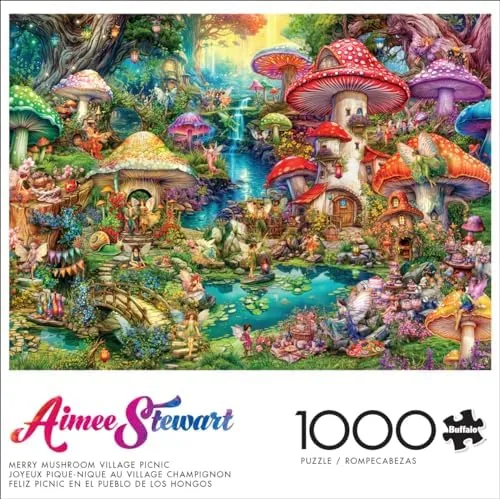 Buffalo Games - Aimee Stewart - Merry Mushroom Village Picnic - 1000 Piece Jigsaw Puzzle for Adults -Challenging Puzzle Perfect for Game Nights - Finished Size is 26.75 x 19.75