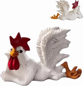 CALIDAKA Lying Rooster Figurine with Enchanting Posture & Long Eyelashes - Table Art Sculpture, Funny Winking Rooster Statue, Farm Animal Table Ornament