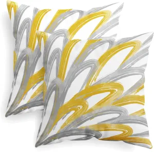 CaliTime Throw Pillow Cases Pack of 2 Cozy Fleece Two-Tone Abstract Feather Decorative Cushion Covers for Couch Bed Sofa Farmhouse Decoration 16 X 16 Inches Golden Grey