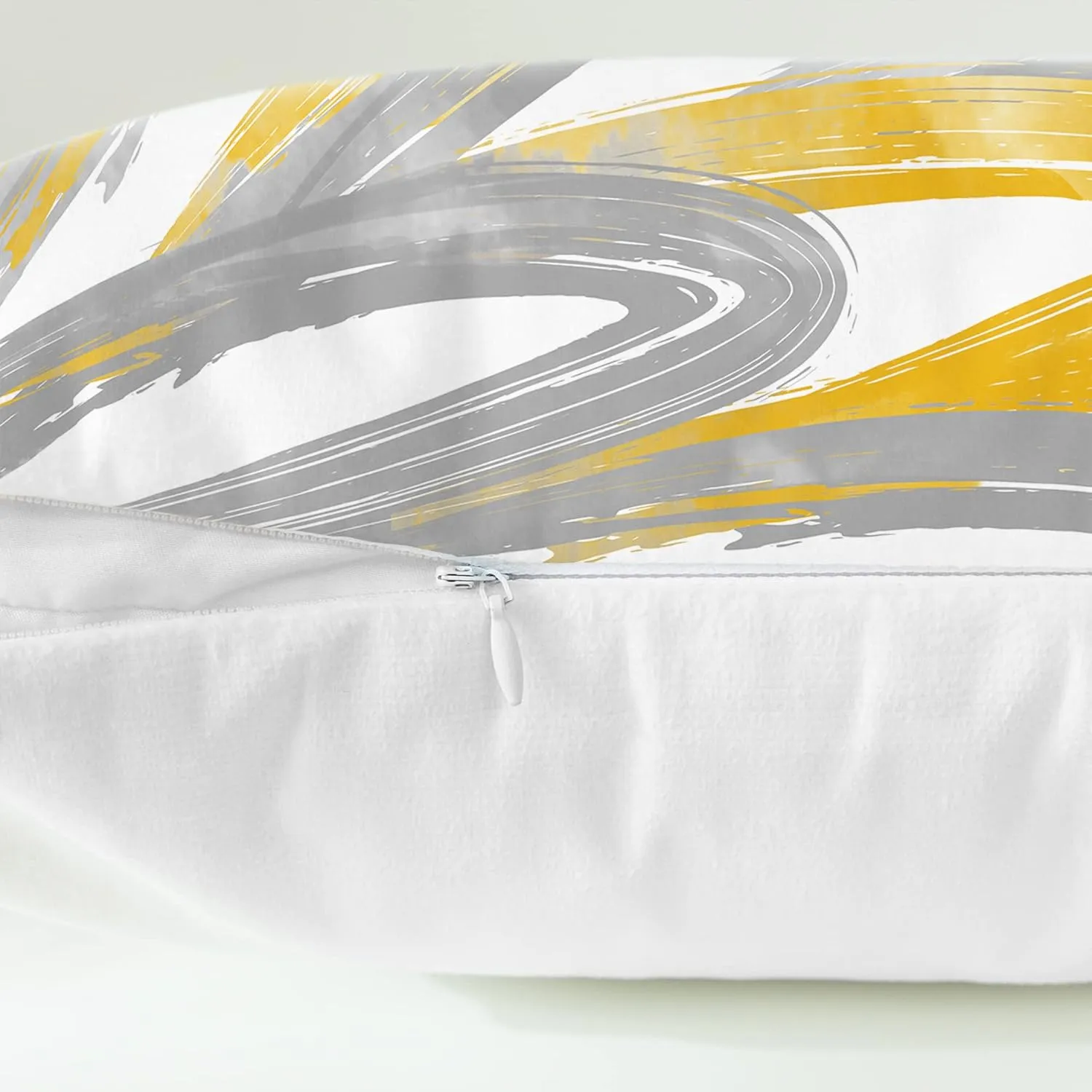 CaliTime Throw Pillow Cases Pack of 2 Cozy Fleece Two-Tone Abstract Feather Decorative Cushion Covers for Couch Bed Sofa Farmhouse Decoration 16 X 16 Inches Golden Grey